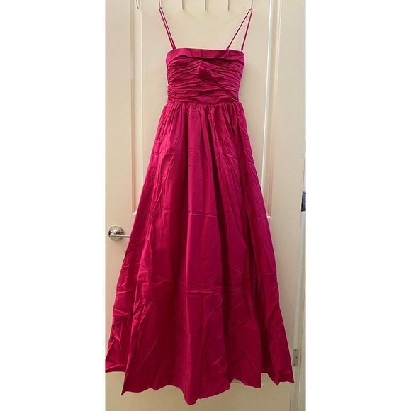 NWOT Reformation Kastoria Dress in Rhubarb Pink Red Maxi Pleated Sleeveless Gown - Picture 6 of 9
